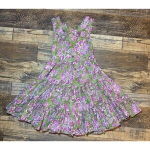 Maggie & Zoe Girls‎ Sleeveless Floral Dress – Size 4 Green Pink Cotton Bow Back